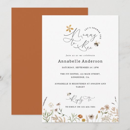 Mama om wilde bloem baby shower terracotta kaart (Voorkant / Achterkant)