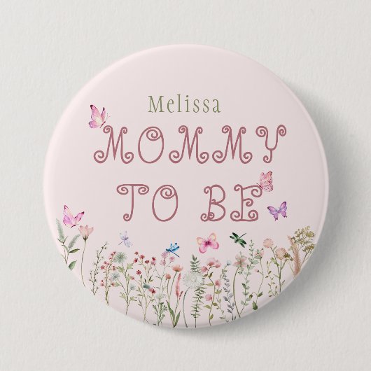 Mama Om Wildflower Meisje Baby shower Button (Voorkant)