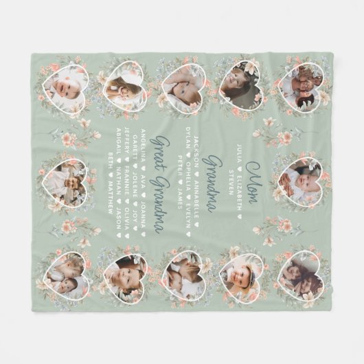 Mama Oma & Oma met namen Bloemenvlo Fleece Deken (Voorkant (Horizontaal))