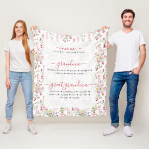 Mama oma & overgrootmoeder met namen Bloemen Fleece Deken