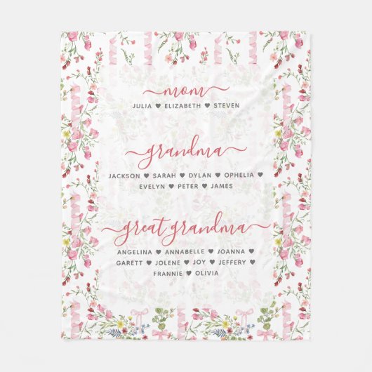 Mama oma & overgrootmoeder met namen Bloemen Fleece Deken (Voorkant)