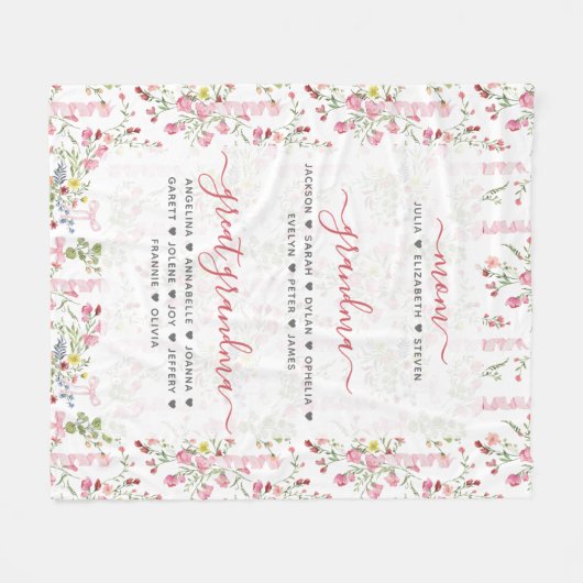 Mama oma & overgrootmoeder met namen Bloemen Fleece Deken (Voorkant (Horizontaal))