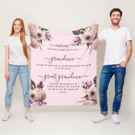 Mama oma & overgrootmoeder met namen Bloemen Fleece Deken