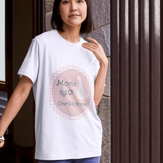Mama One Gekke Goose Pink Gingham Verjaardagsfeest T-shirt