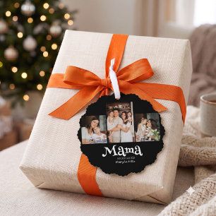 Mama Opgericht 3 Foto Kids Naam Pret Ornament Kaart