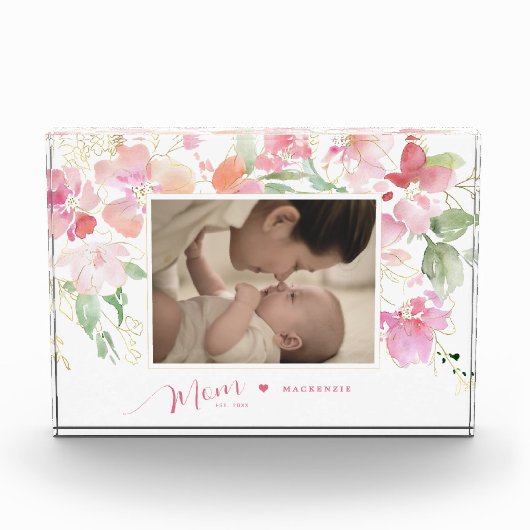 Mama Opgericht Blush Roze Bloemen Waterverf Fotoblokken (Voorkant)