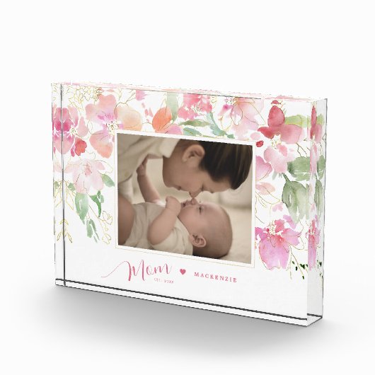 Mama Opgericht Blush Roze Bloemen Waterverf Fotoblokken (Rechts)