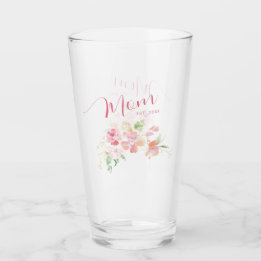 Mama Opgericht Blush Roze Bloemen Waterverf Glas