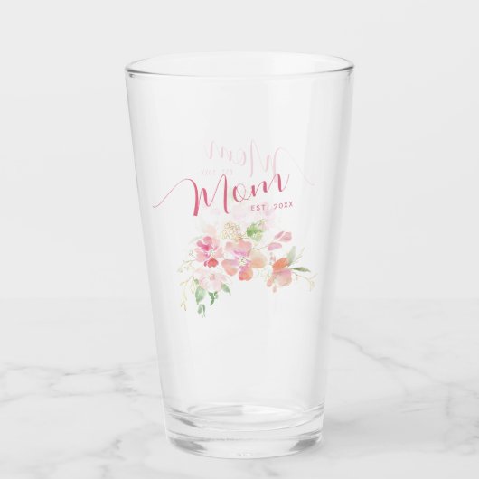 Mama Opgericht Blush Roze Bloemen Waterverf Glas (Voorkant)