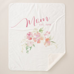 Mama Opgericht Blush Roze Bloemen Waterverf Sherpa Deken