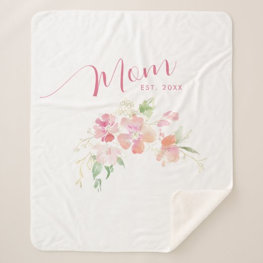 Mama Opgericht Blush Roze Bloemen Waterverf Sherpa Deken (Voorkant)