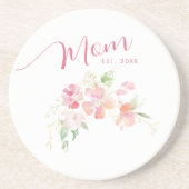 Mama Opgericht Blush Roze Bloemen Waterverf Zandsteen Onderzetter (Voorkant)