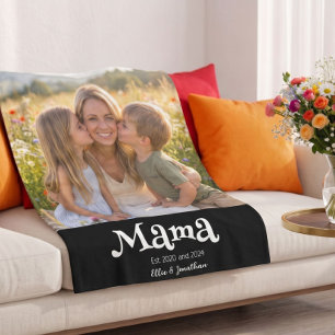 Mama Opgericht Foto Kinderen Naam Fun Tekst Fleece Deken