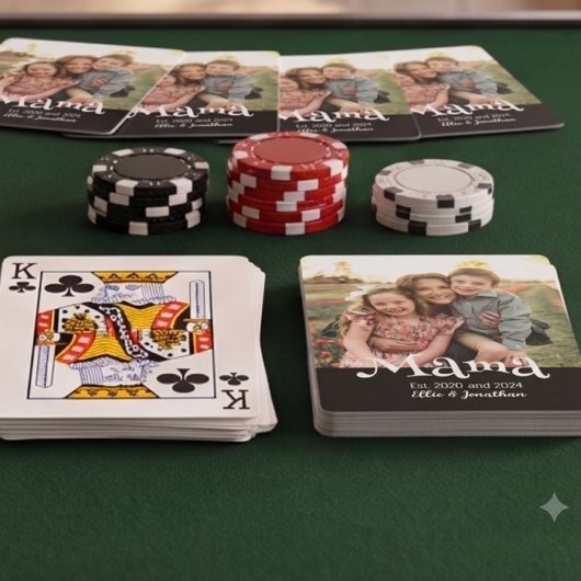 Mama Opgericht Foto Kinderen Naam Fun Tekst Pokerkaarten