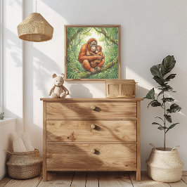 Mama Orang-oetan en Baby Verzorgingsruimte Poster