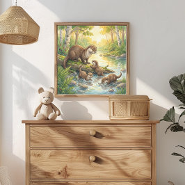 Mama Otter en Jongen Nursery Poster