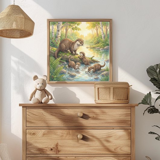 Mama Otter en Jongen Nursery Poster