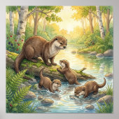 Mama Otter en Jongen Nursery Poster (Voorkant)