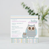 Mama Owl & Baby Owl Boy Baby shower Kaart (Staand voorkant)