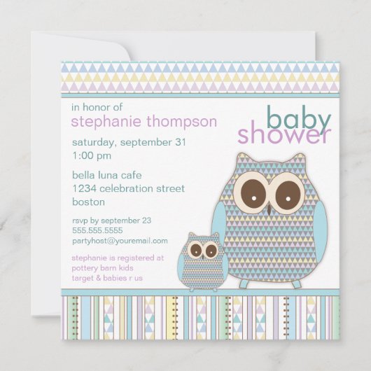 Mama Owl & Baby Owl Boy Baby shower Kaart (Voorkant)