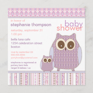 Mama Owl & Baby Owl Paars Baby shower Kaart