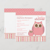 Mama Owl & Baby Owl PInk Baby shower Kaart (Voorkant / Achterkant)