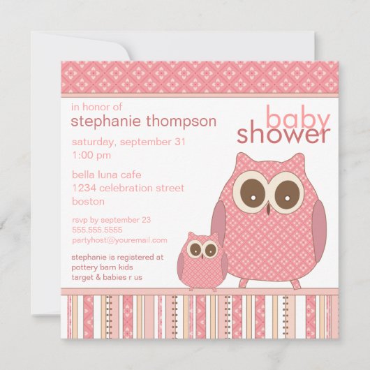 Mama Owl & Baby Owl PInk Baby shower Kaart (Voorkant)