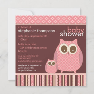 Mama Owl & Baby Owl PInk Baby shower Kaart