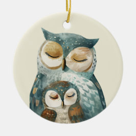 Mama Owl & Owlet Waterverf Moederdag Keramisch Ornament