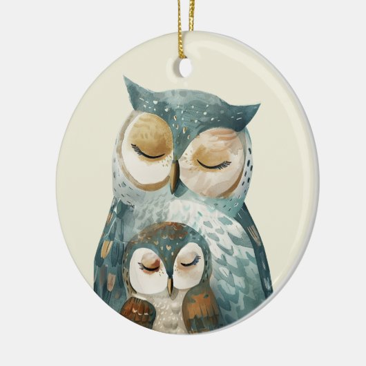 Mama Owl & Owlet Waterverf Moederdag Keramisch Ornament (Links)