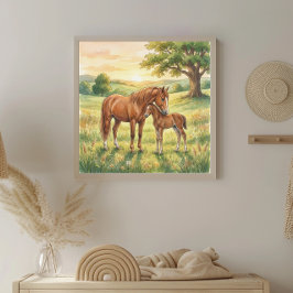 Mama Paard en Veulens Kinderkamer Poster