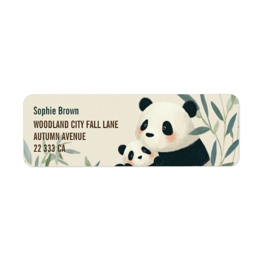 Mama Panda& Cub Cute Animals Return Address  Etiket (Voorkant)