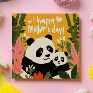 Mama Panda & Jong Dikke Speelse Gelukkige Moederda Notitiekaartje