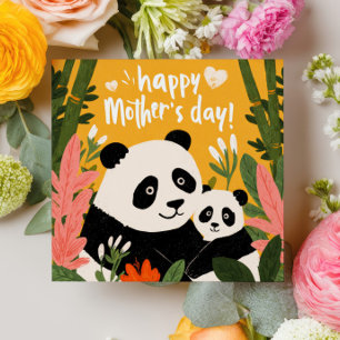 Mama Panda & Jongster Schattig Kleurrijk Gelukkige Kaart