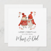Mama & Pap Waterverf Kardinaal Paar Kerst Feestdagenkaart (Voorkant / Achterkant)