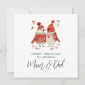 Mama & Pap Waterverf Kardinaal Paar Kerst Feestdagenkaart (Voorkant)