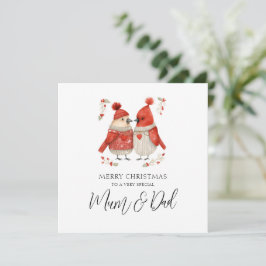 Mama & Pap Waterverf Kardinaal Paar Kerst Feestdagenkaart