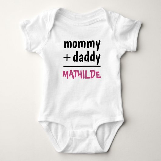 mama papa baby meisje naam roze tekst Baby shower Romper (Voorkant)