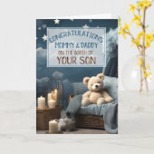 mama papa blauw nieuwe baby gefeliciteerd kaart (Gele Bloem)