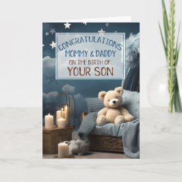 mama papa blauw nieuwe baby gefeliciteerd kaart