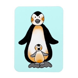 Mama/papa en baby pinguïn, baby shower magneet