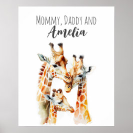 Mama, papa & ik | Giraffe | Dieren Nursery Kunst Poster