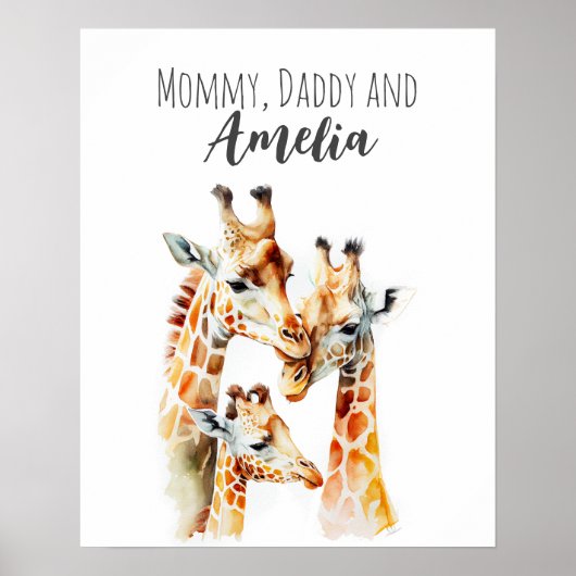 Mama, papa & ik | Giraffe | Dieren Nursery Kunst Poster (Voorkant)