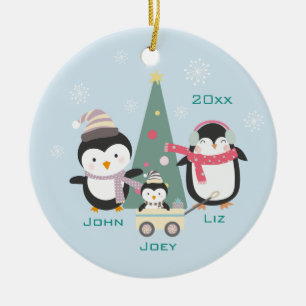 Mama, Papa & Kind Pinguïns Keramisch Ornament