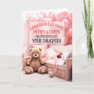 Mama Papa Roze Nieuwe Baby Felicitaties Kaart