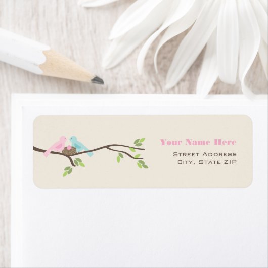 Mama & Papa Vogels Roze Ei Baby shower Etiket (Insitu)