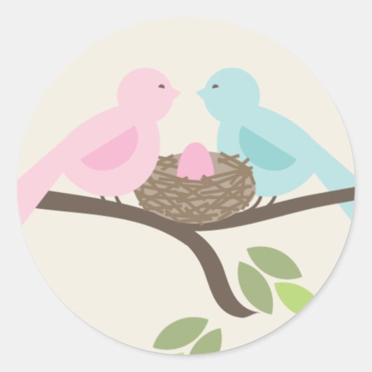 Mama & Papa Vogels & Roze Ei Baby shower Ronde Sticker (Voorkant)