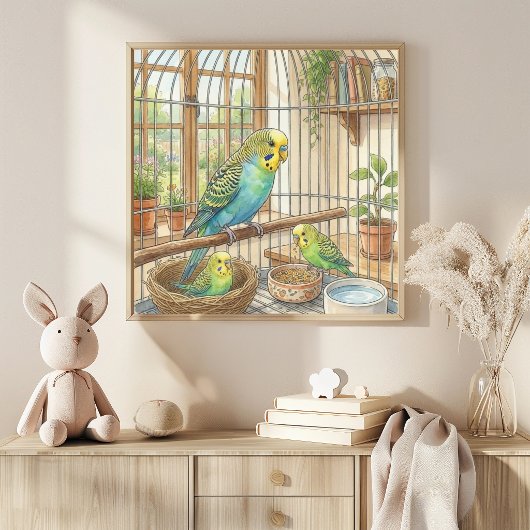 Mama Parkiet en Kuikens Nursery Poster