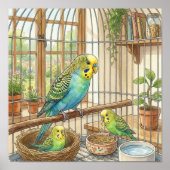 Mama Parkiet en Kuikens Nursery Poster (Voorkant)