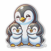 Mama Penguin en haar kinderen Sticker (Voorkant)